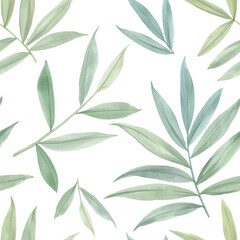 Abstract botanical pattern from leaves. Seamless pattern for fabric, wallpaper, wrapping paper design, scrapbooking. Watercolor leaves painted on paper and processed in Photoshop.
