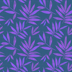Fototapeta na wymiar Abstract botanical pattern from leaves. Seamless pattern for fabric, wallpaper, wrapping paper design, scrapbooking. Watercolor leaves painted on paper and processed in Photoshop.