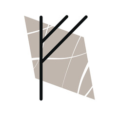 Ancient Old Norse Rune : Fehu, Rune of Frey. Runic letter in black on brown and white background. 