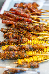 A plate of grilled skewers with rich ingredients