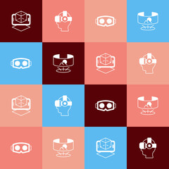 Set pop art 3d modeling, Virtual reality glasses, and 360 degree view icon. Vector