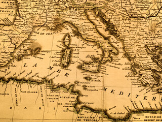 アンティークの世界地図　地中海周辺