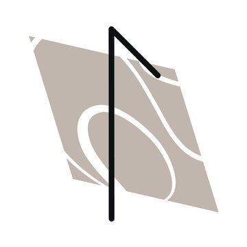 Ancient Old Norse Rune : Laguz, Rune of Water. Runic letter in black on brown and white background. 