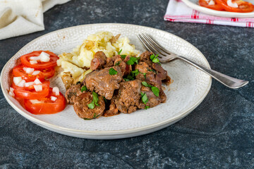 Chicken liver and chorizo in creamy sauce