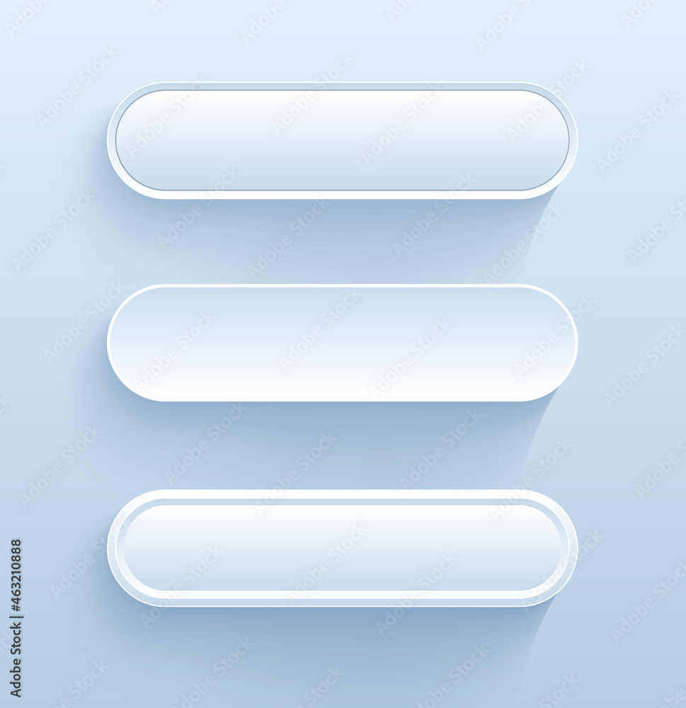Aufkleber buttons white and gray, 3d navigation panel for website, editable vector illustration.