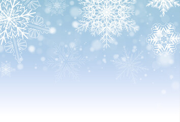 Naklejka na ściany i meble Christmas background with snowflakes, blue winter snow background, vector illustration.