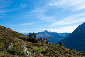 Autumn landscape in the Swiss central mountains on a sunny afternoon