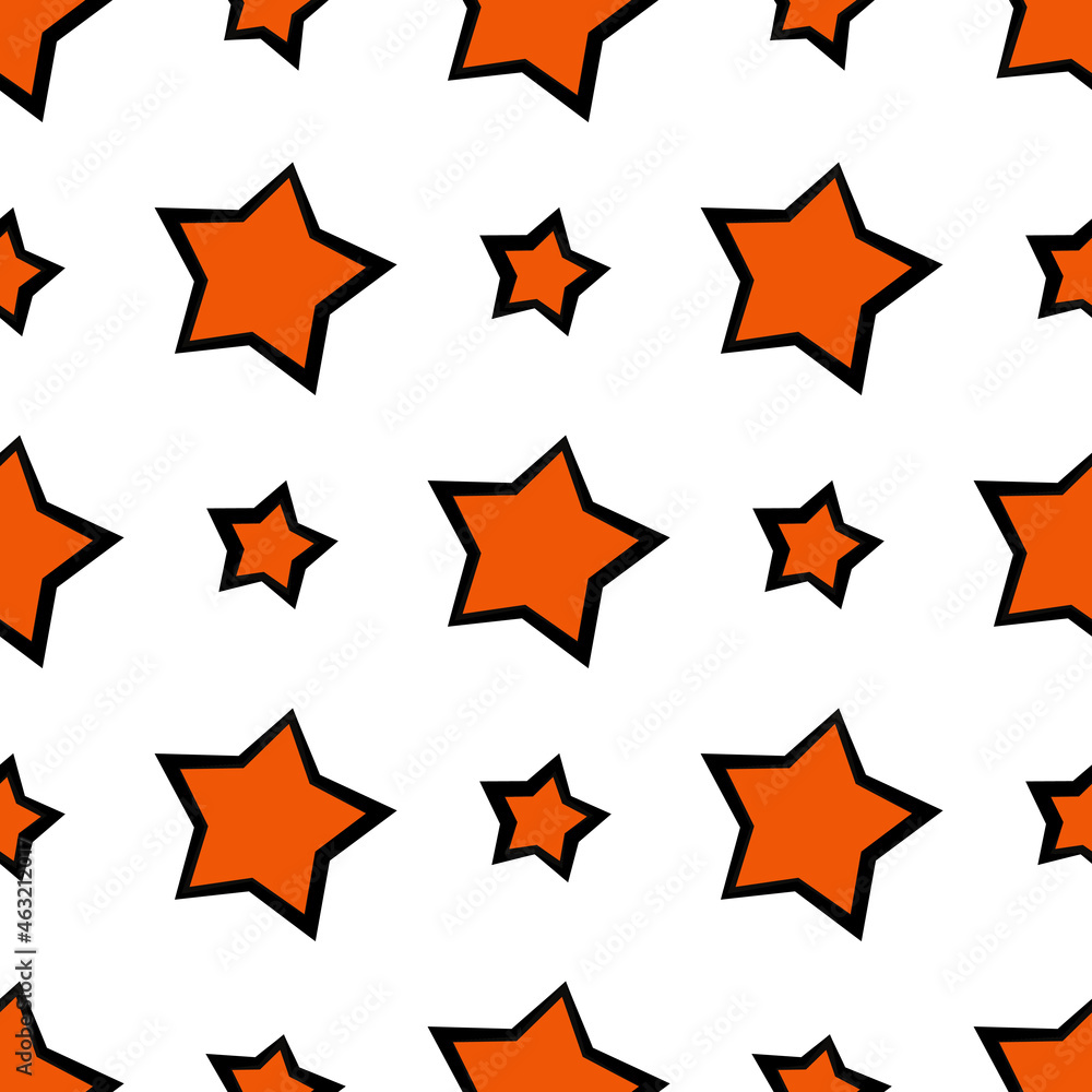Poster orange simplest stars on a white background. seamless and vector background with the simplest five-p