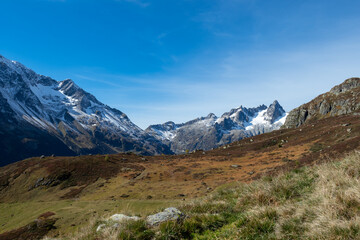 Autumn landscape in the Swiss central mountains on a sunny afternoon