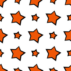 Orange simplest stars on a white background. Seamless and vector background with the simplest five-pointed stars.