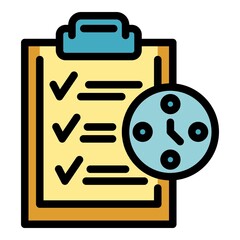 Clipboard time management icon. Outline Clipboard time management vector icon color flat isolated