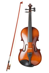 Fototapeta na wymiar Violin with bow isolated on white.