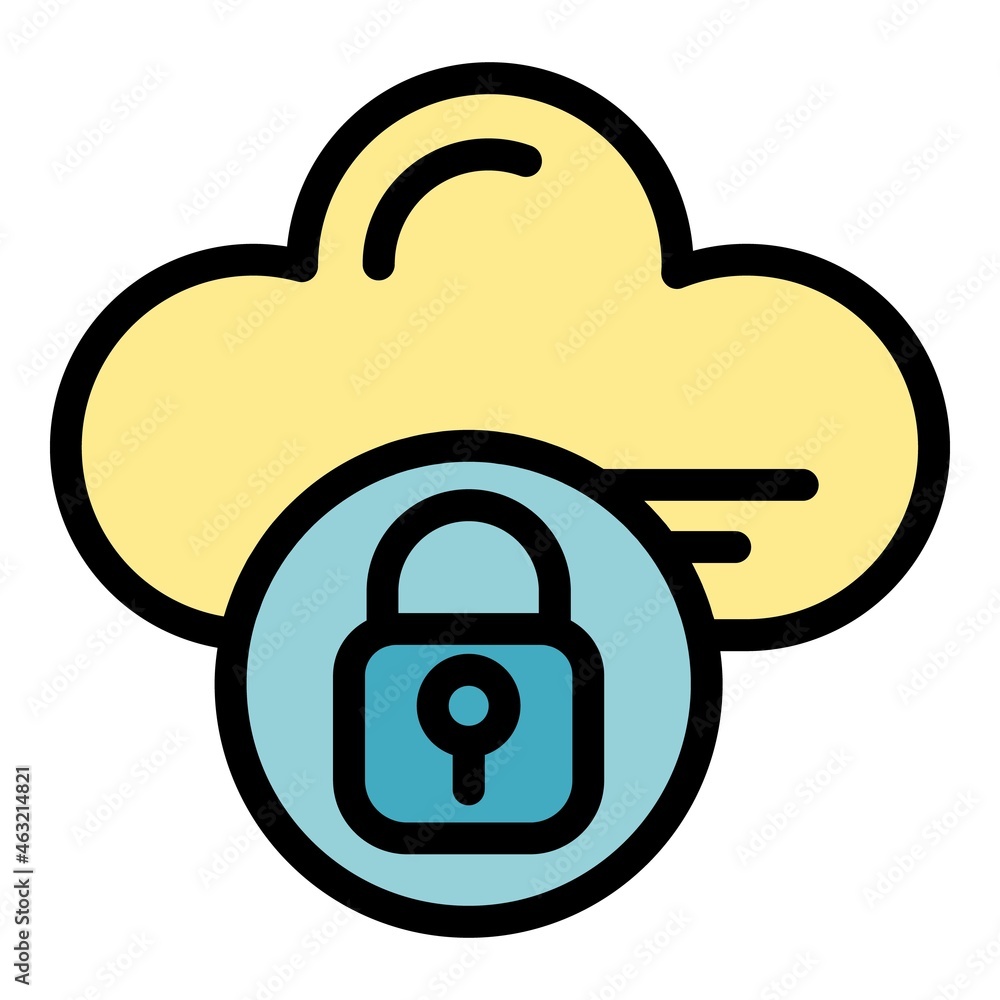 Poster cloud memory lock icon. outline cloud memory lock vector icon color flat isolated