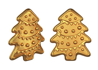 Golden Gingerbread Christmas tree on a white background, 3d render