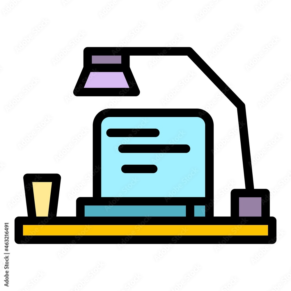 Poster office table icon. outline office table vector icon color flat isolated