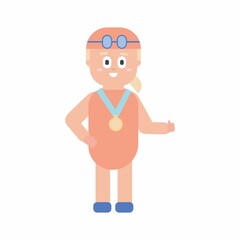 Girl swimmer with medal. Children's sports