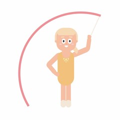 Cute girl gymnast with ribbon. Gymnastics for kids