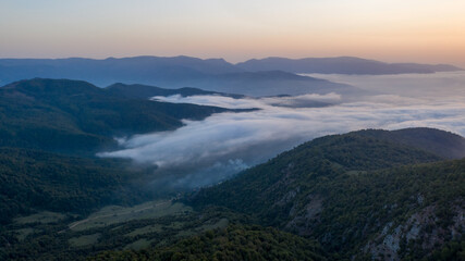 mountains in the fog