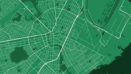 Green Elizabeth City area vector background map, streets and water cartography illustration.