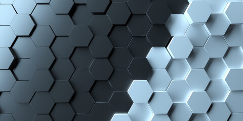 Texture and background from volumetric hexagons of white and black colors