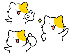 元気なかわいいねこのキャラクターイラストセット