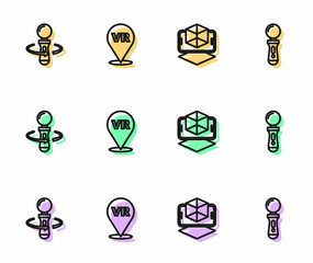 Set line 3d modeling, VR controller game, Virtual reality and icon. Vector