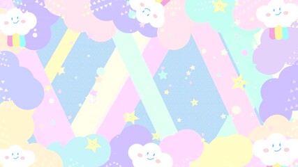 Looped kawaii pastel doodle rainbow clouds with smiling face sky animation. - Powered by Adobe