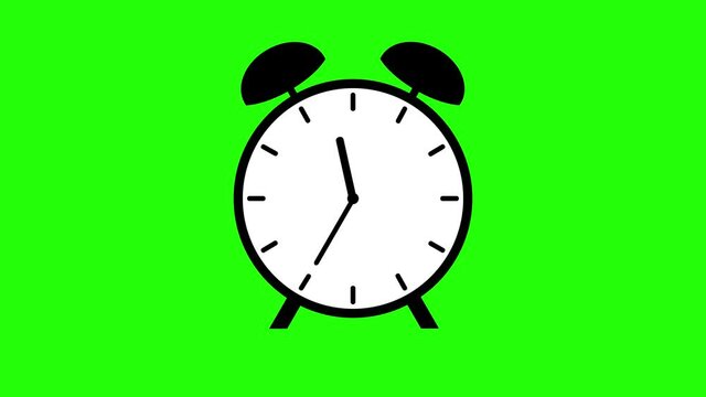 Animation alarm clock ringing on green background 