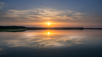 Fototapeta na wymiar Ribnjak lake at sunset, Croatia