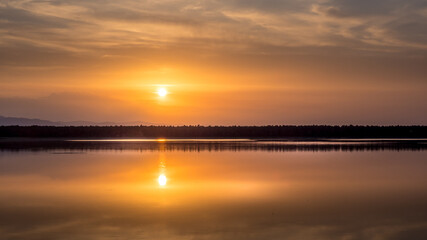 Obraz na płótnie Canvas Ribnjak lake at sunset, Croatia