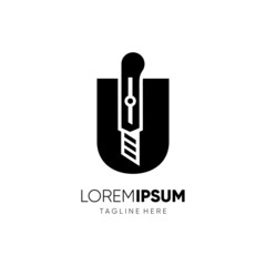 Letter U Stationery Knife or Paper Cut Logo Design Vector Graphic Icon Emblem Illustration Background Template