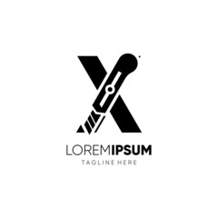 Letter X Stationery Knife or Paper Cut Logo Design Vector Graphic Icon Emblem Illustration Background Template