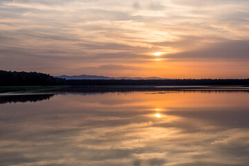 Fototapeta na wymiar Ribnjak lake at sunset, Croatia