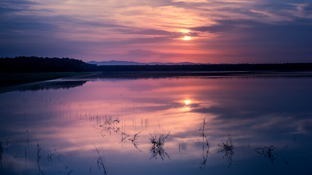 Ribnjak lake at sunset, Croatia