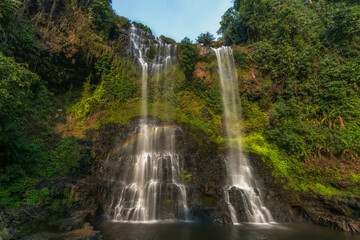 Rapid water cascading down from Khone Pha Pheng (Khon Pha Pheng) waterfall, known as Niagara of the Asia, in Champasak, Southern Laos