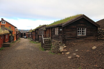 Streets of the old Røros (Roros), Norway