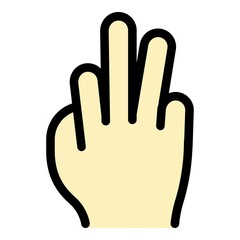 Hand gesture three fingers icon. Outline Hand gesture three fingers vector icon color flat isolated