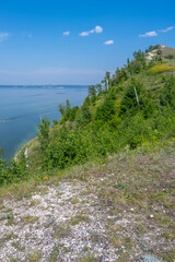 Coast of the Volga River near the town of Zhigulevsk. Zhiguli mountains. Samarskaya Luka.