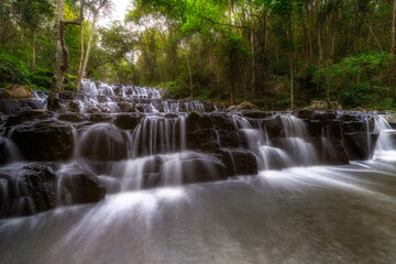 Sam Lan Waterfall Sing of Tad Ton National park in Chaiyaphum,Thailand, Concept rainy season
