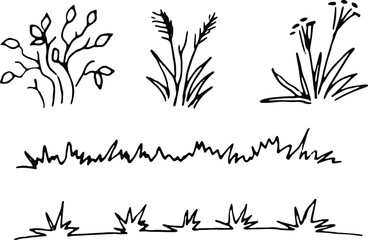Herbs with flowers and spikelets, black vector