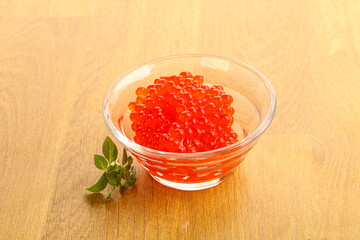 Red caviar in the bowl