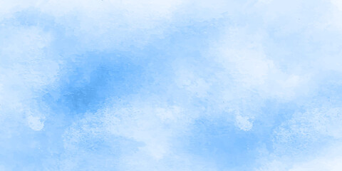 Abstract gradient light sky blue shades watercolor background on white paper texture.  Paint hand drawn illustration