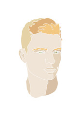 Face line art 3. Portrait of a man in pastel colors without contour