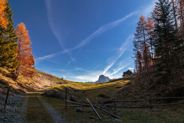 Sunny autumn day at the mount Tersadia in the italian alps