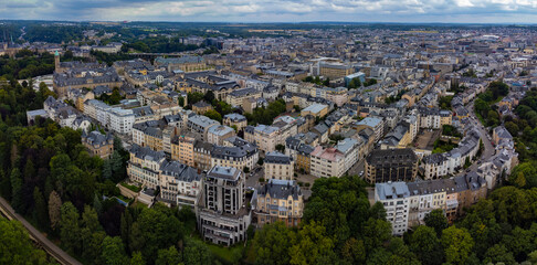  Aerial view around the city Luxembourg on a cloudy day in summer