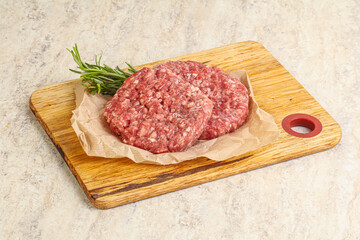 Raw beef burger cutlet for grill