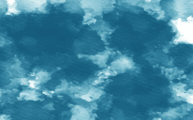 blue sky with clouds hand painted watercolor background vector. Watercolor, oil, grunge background Texture of strokes of colored paint, blurred spots with brushes of different sizes and shapes.