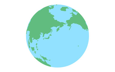 白背景の地球（ユーラシア大陸と太平洋）