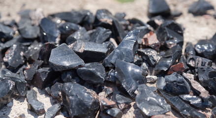 Small chunks of black obsidian glass. Armenia