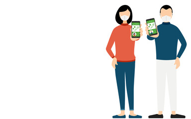 海外旅行のためにワクチンパスポートを勧める男女、日本人女性と中国人男性